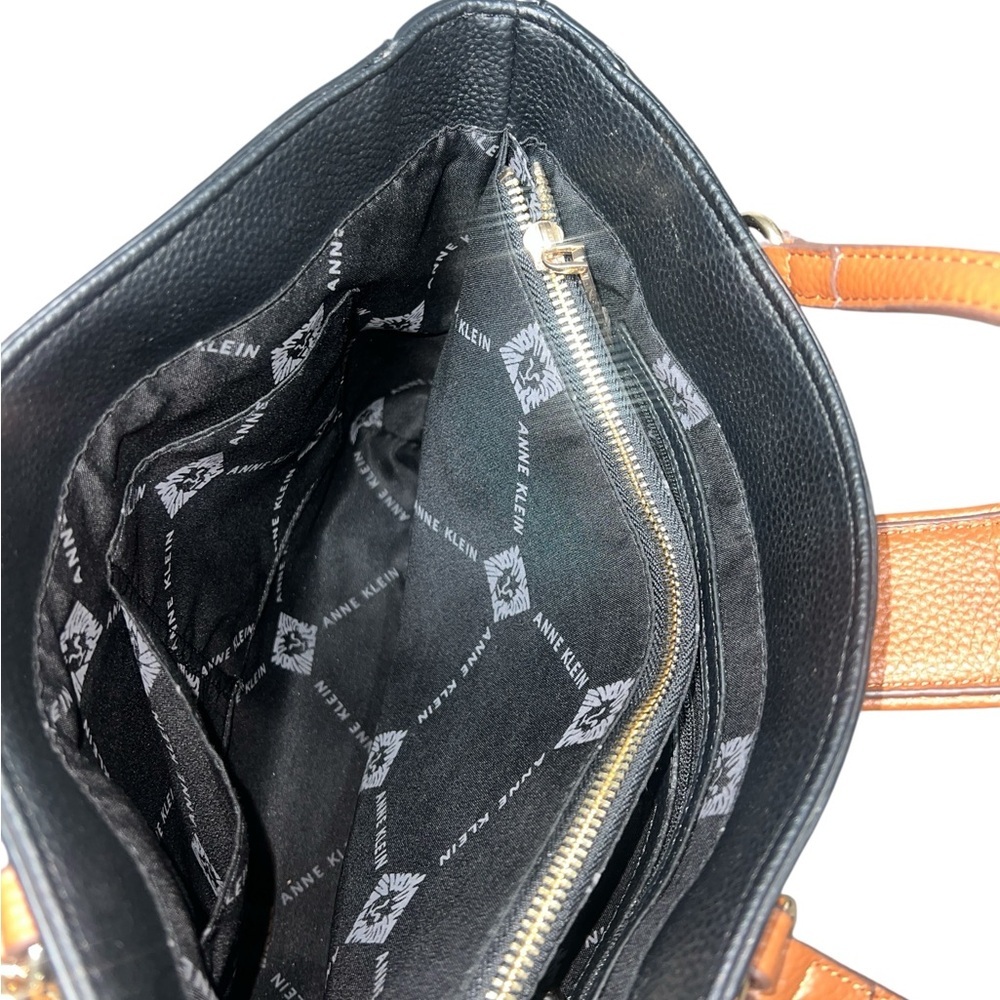 Anne Klein Black Tote with Tan Trim and Matching Pouch - Picture 4 of 4